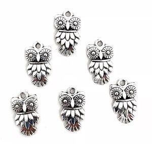 6pcs #18314 Beads for Jewelry Silver Metal Owl Charm